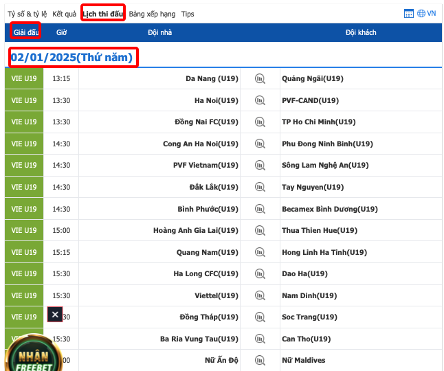 Giao diện lịch thi đấu bóng đá trên topdudoan