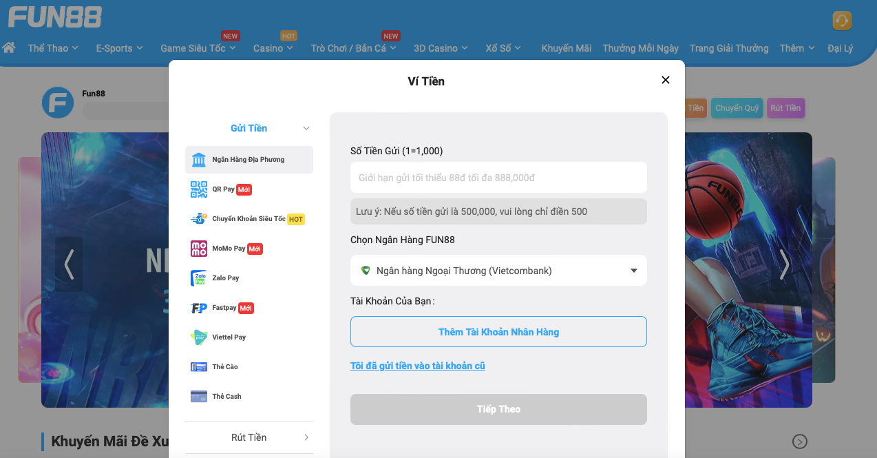 Nạp, rút tiền FUN88