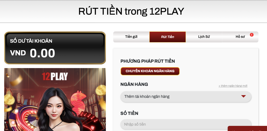 Rút tiền tại 12PLAY